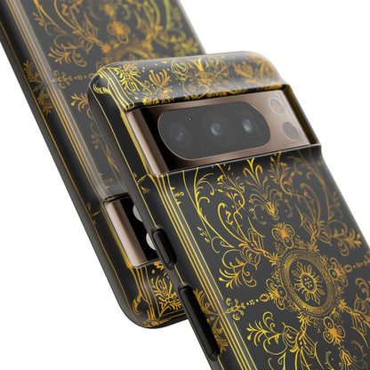 Luxury Gold Floral Damask Tough Phone Case - Elegant Black & Gold Baroque Design