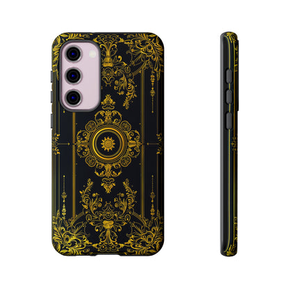 Luxury Gold Floral Damask Tough Phone Case - Elegant Black & Gold Baroque Design