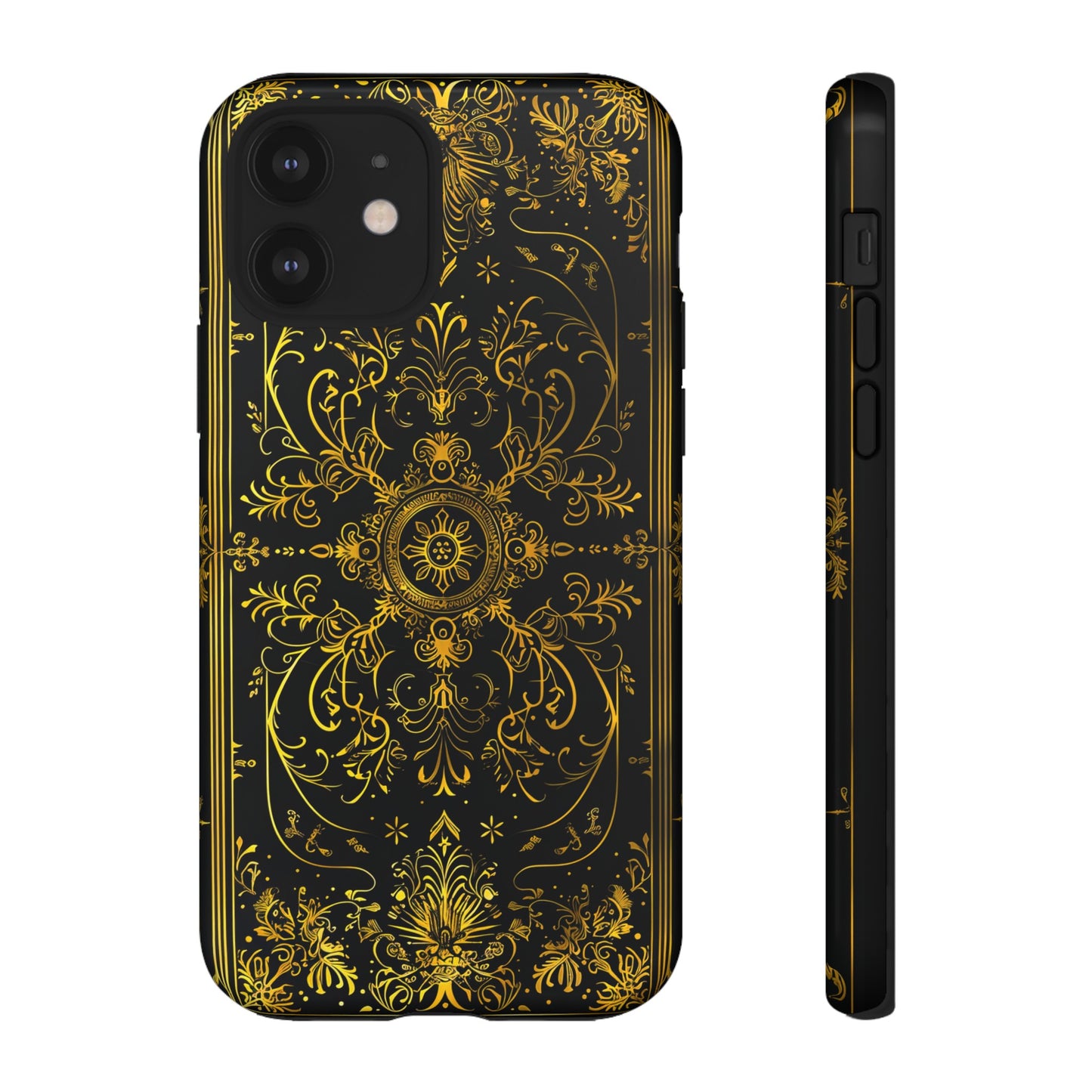 Luxury Gold Floral Damask Tough Phone Case - Elegant Black & Gold Baroque Design