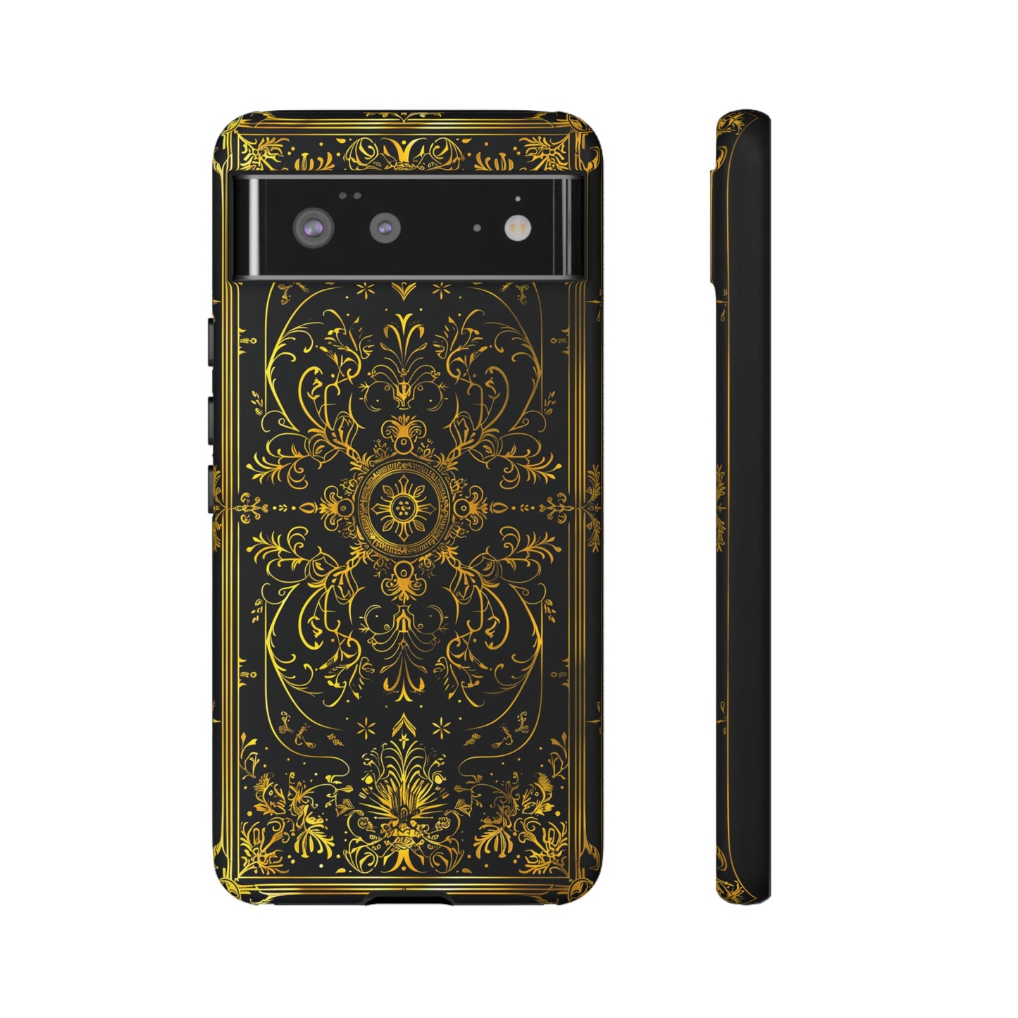 Luxury Gold Floral Damask Tough Phone Case - Elegant Black & Gold Baroque Design