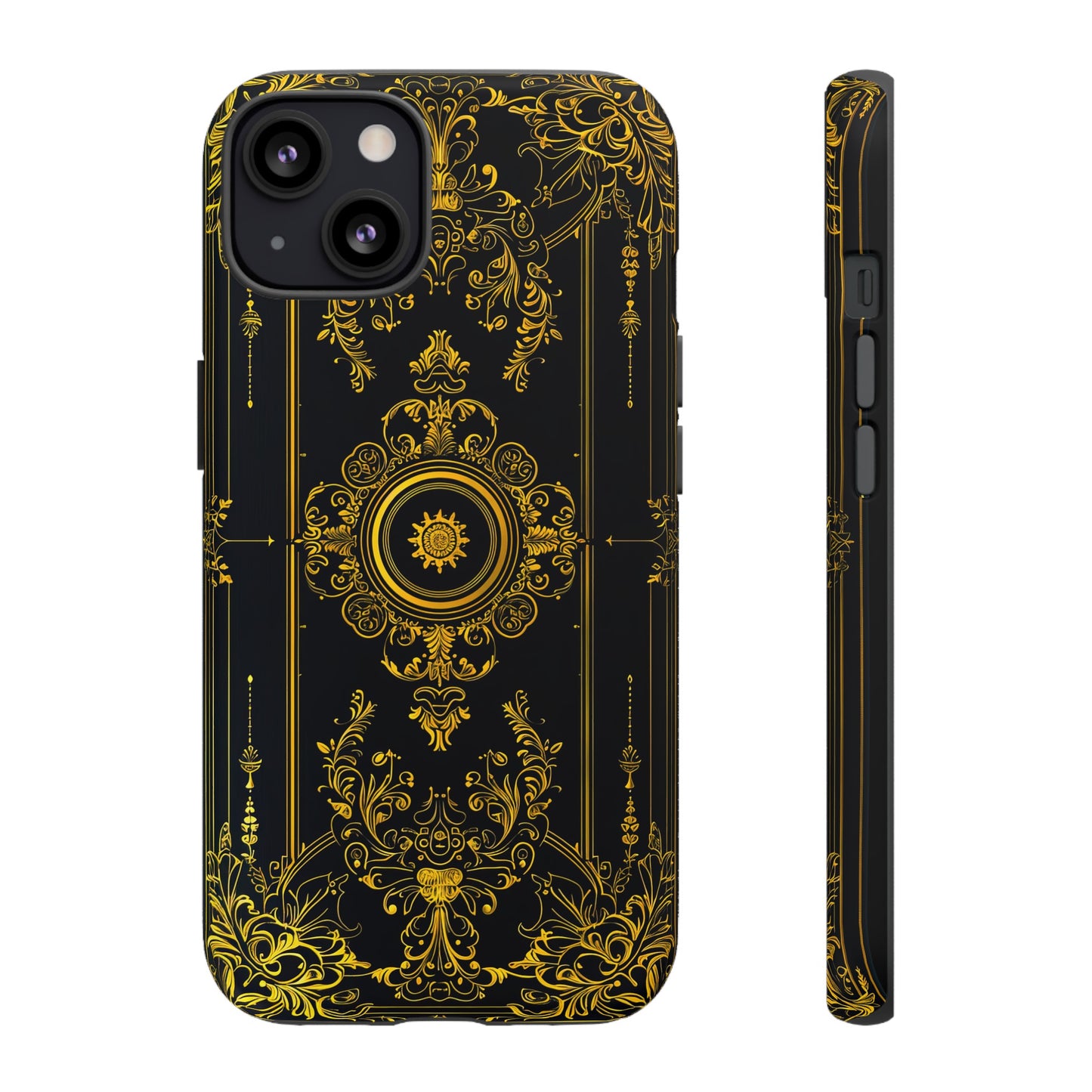 Luxury Gold Floral Damask Tough Phone Case - Elegant Black & Gold Baroque Design