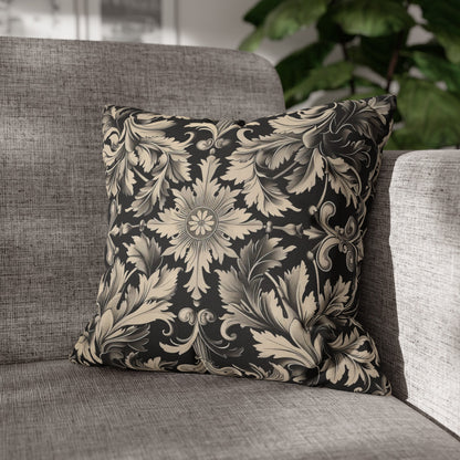 Elegant 19th Century Vintage Floral Damask Pillowcase in Black and Off-White (Pillow not included)