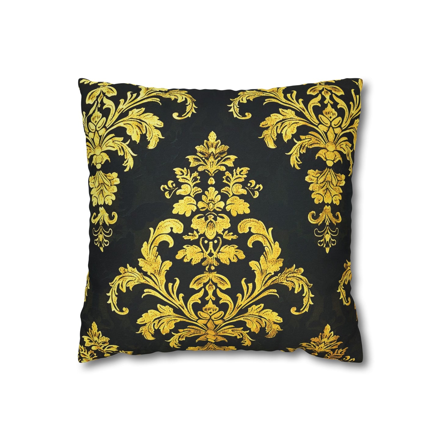 Elegant Black & Gold Damask Throw Pillowcase - Luxurious Floral Baroque Design (Pillow not included)