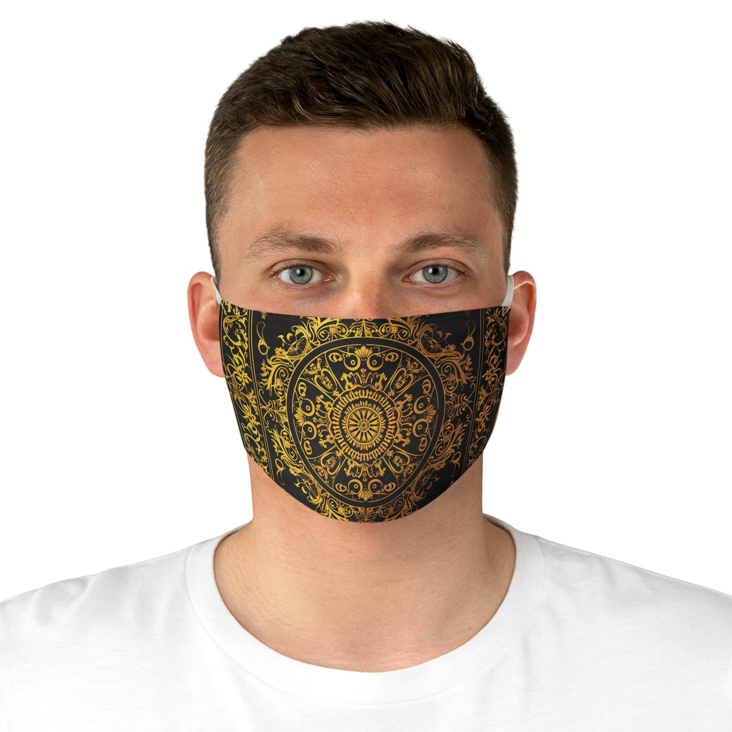 Elegant Gold Patterned Reusable Cloth Face Mask Adjustable and Comfortable Protection