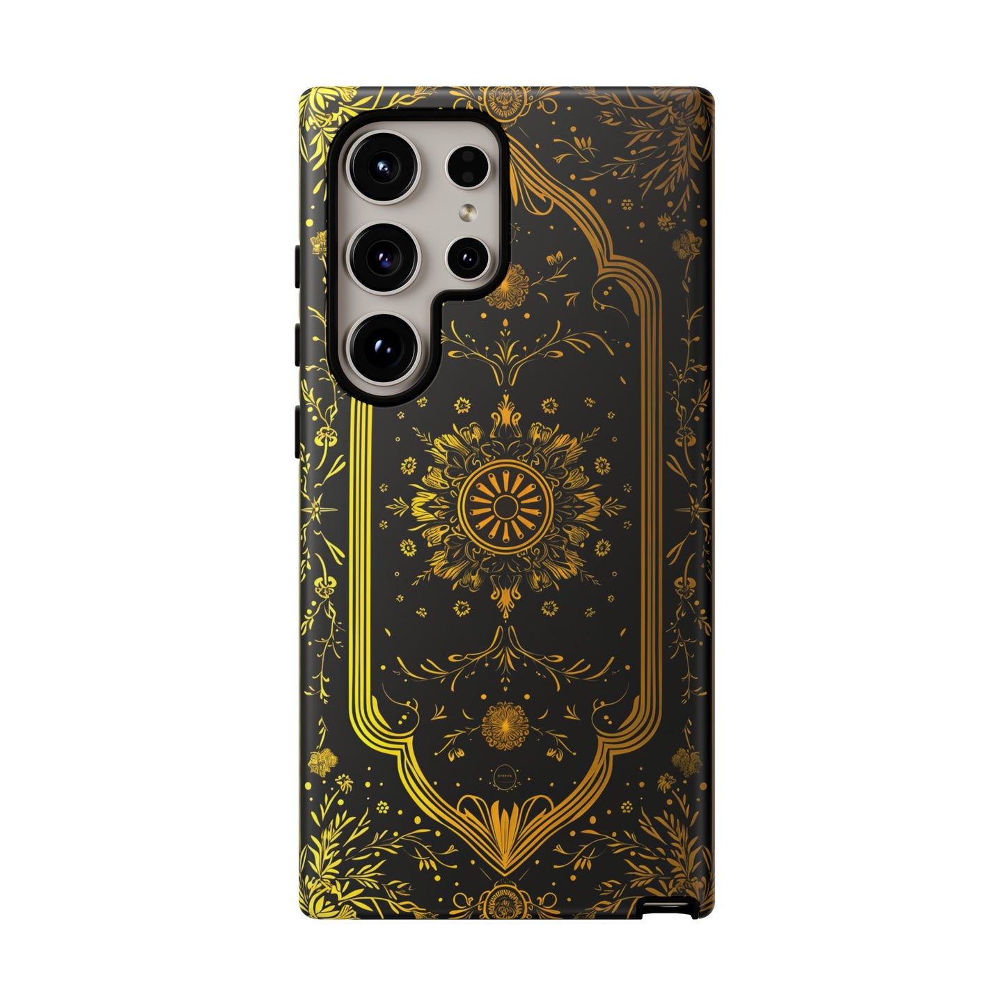 Luxury Gold Floral Damask Tough Phone Case - Elegant Black & Gold Baroque Design