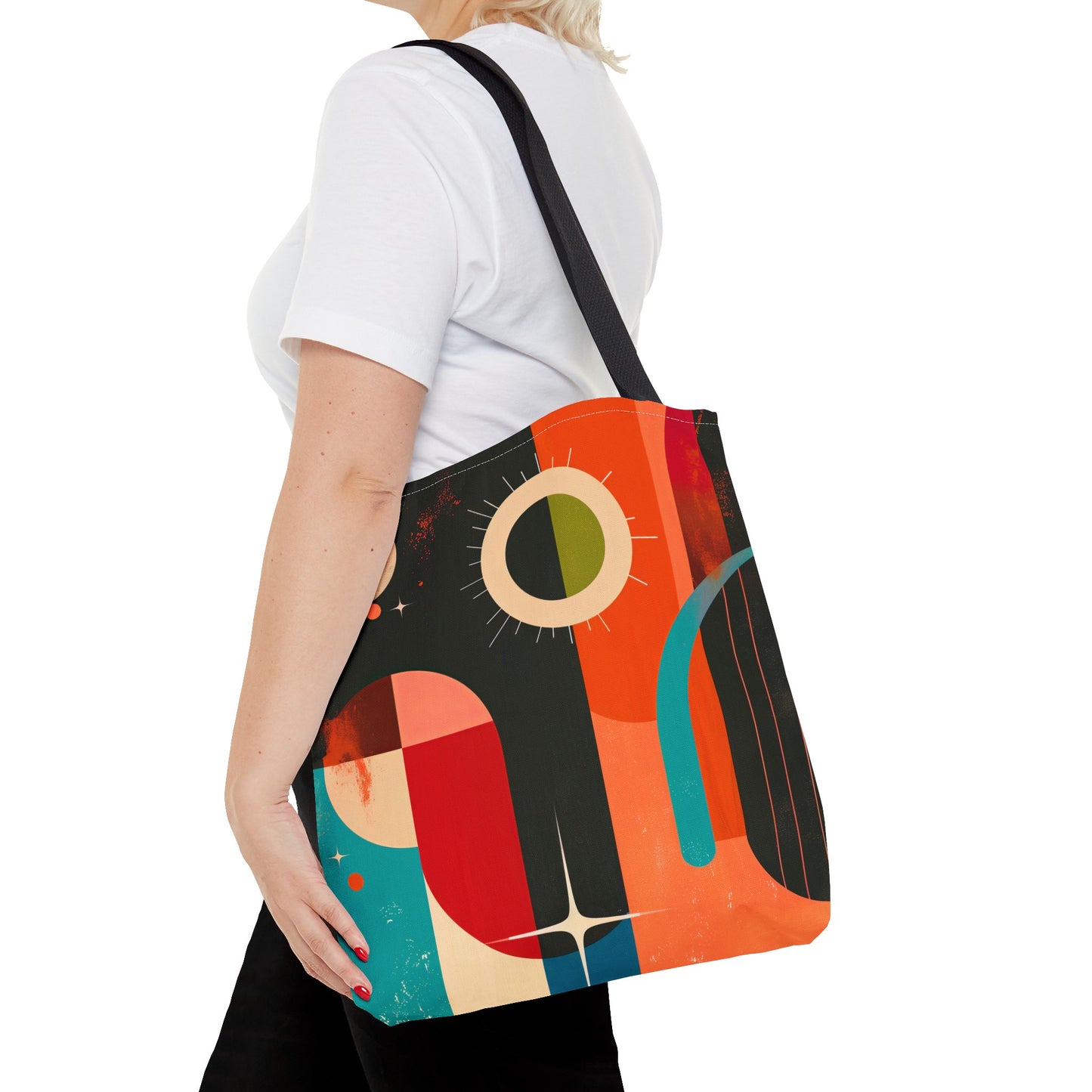 Vibrant Retro Abstract Art Tote Bag Durable Polyester with Cotton Straps Available in 3 Sizes