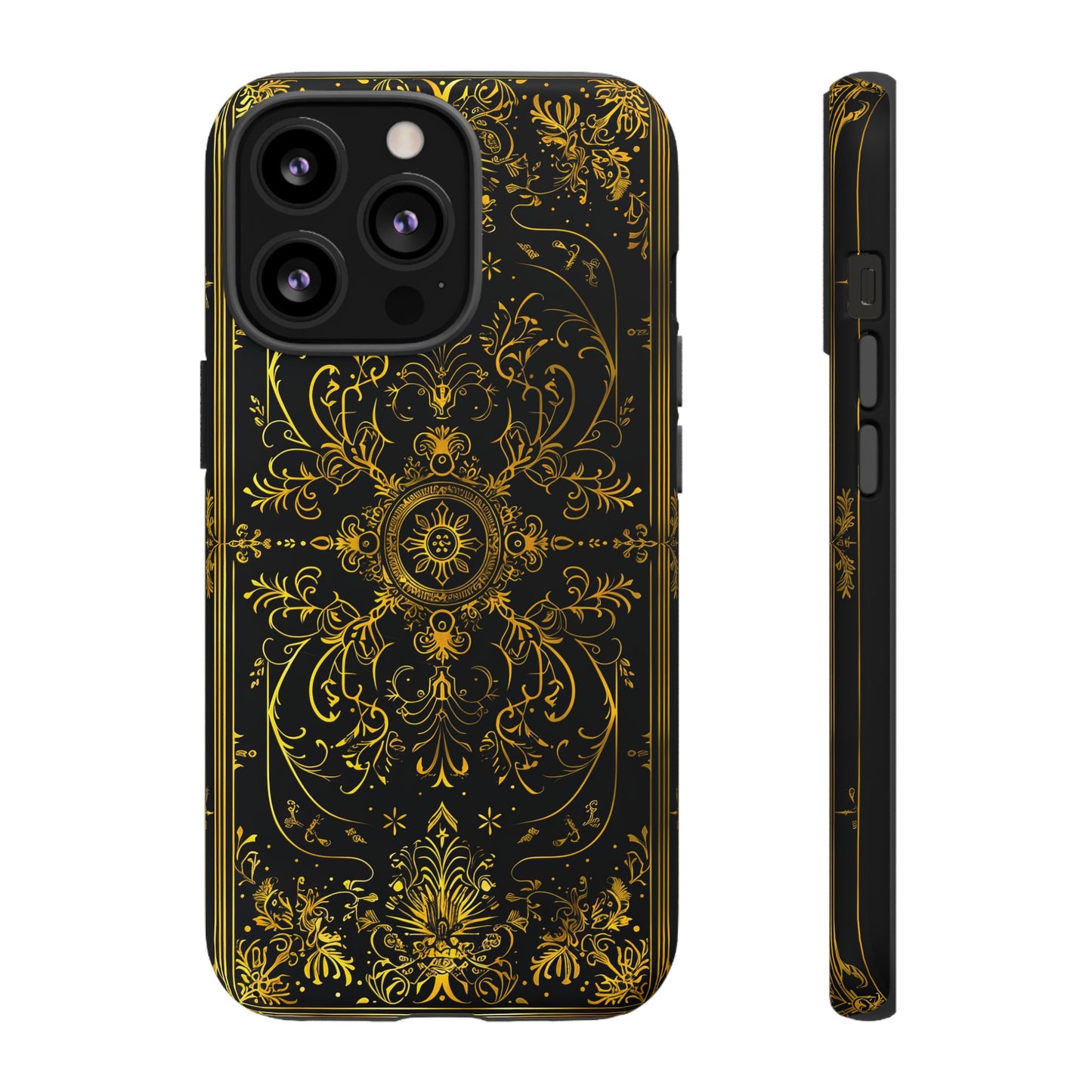 Luxury Gold Floral Damask Tough Phone Case - Elegant Black & Gold Baroque Design