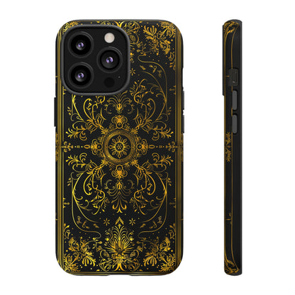 Luxury Gold Floral Damask Tough Phone Case - Elegant Black & Gold Baroque Design