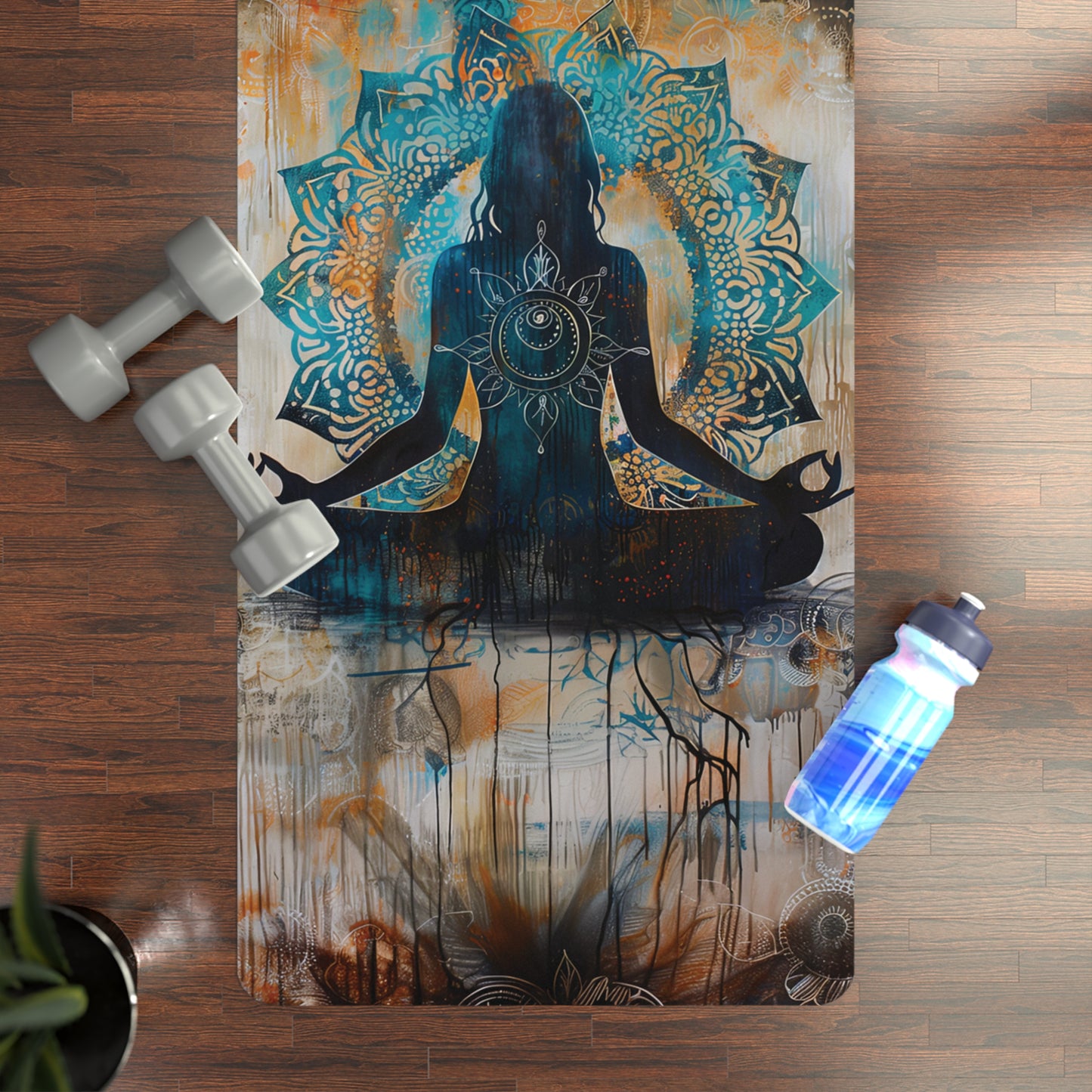 Copy of Non-Slip Rubber Yoga Mat with Vibrant Print - Figure Meditating Eye-Catching Design Featuring Om Symbol