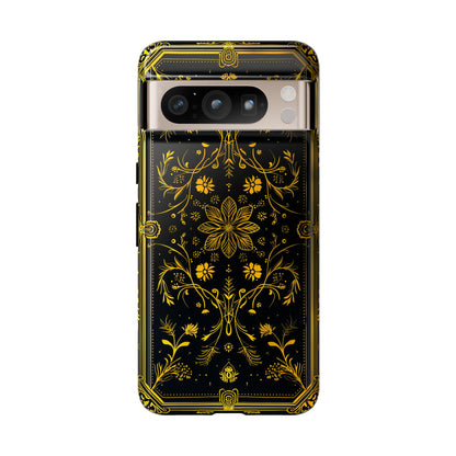 Luxury Gold Floral Damask Tough Phone Case - Elegant Black & Gold Baroque Design