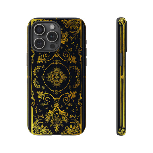 Luxury Gold Floral Damask Tough Phone Case - Elegant Black & Gold Baroque Design