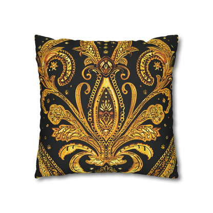 Elegant Black & Gold Damask Throw Pillowcase - Luxurious Floral Baroque Design (Pillow not included)