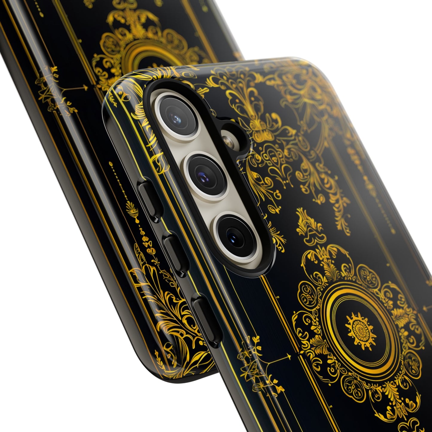 Luxury Gold Floral Damask Tough Phone Case - Elegant Black & Gold Baroque Design