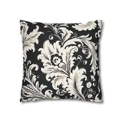 Elegant 19th Century Vintage Floral Damask Pillowcase in Black and White (Pillow not included)