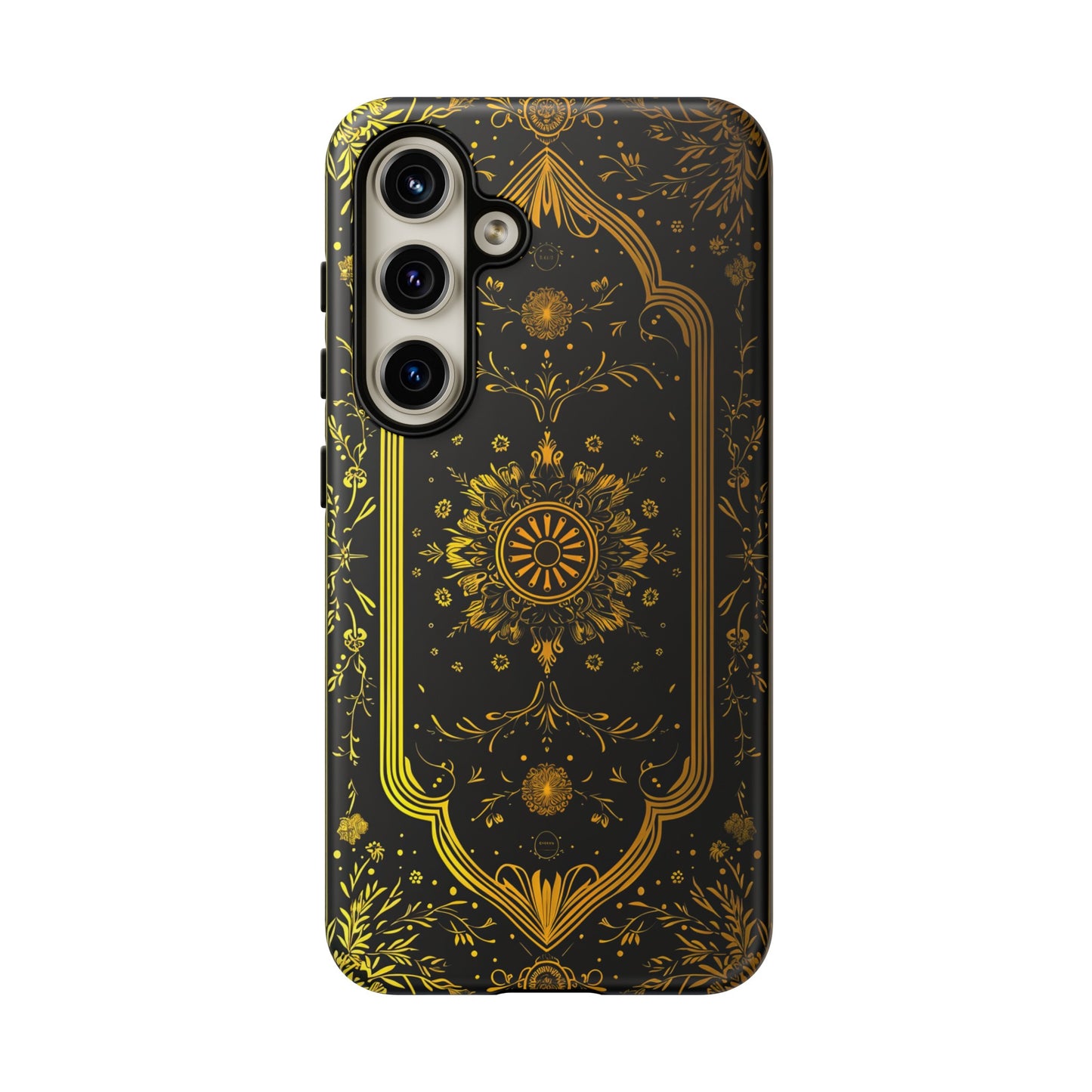 Luxury Gold Floral Damask Tough Phone Case - Elegant Black & Gold Baroque Design