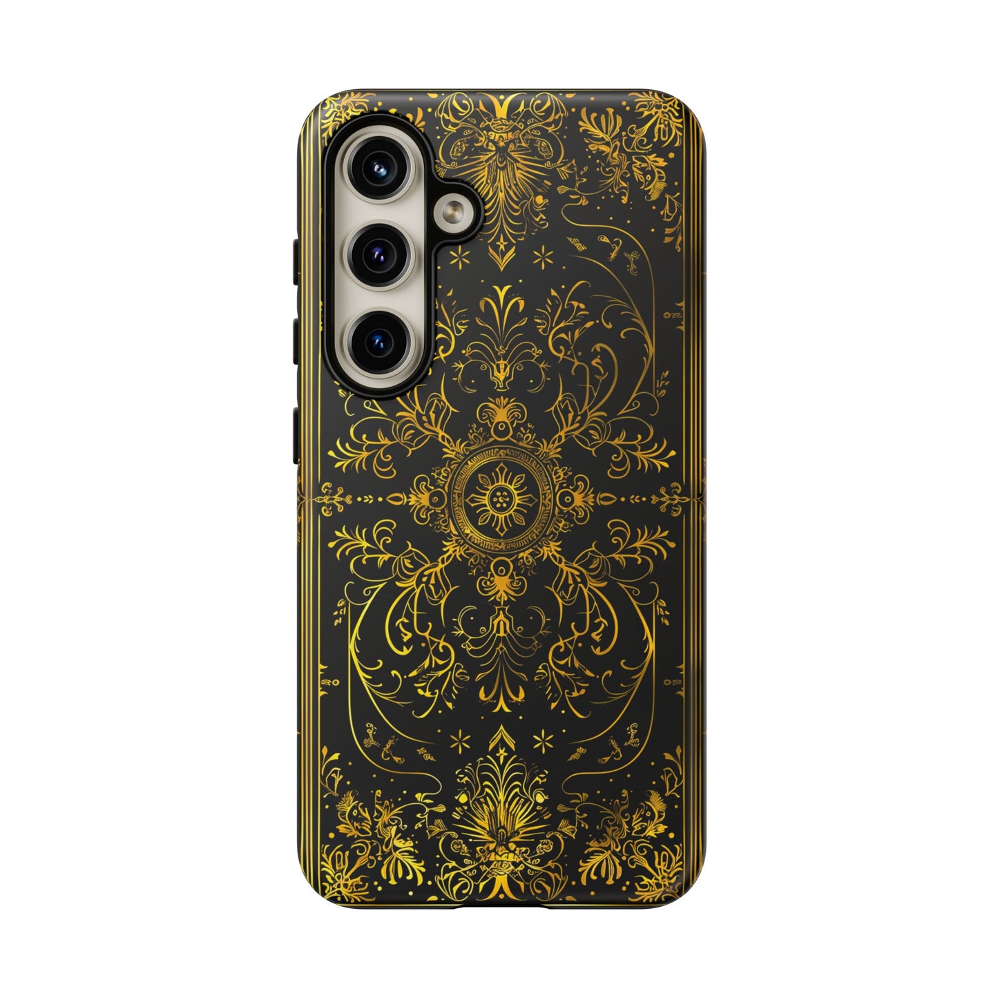 Luxury Gold Floral Damask Tough Phone Case - Elegant Black & Gold Baroque Design