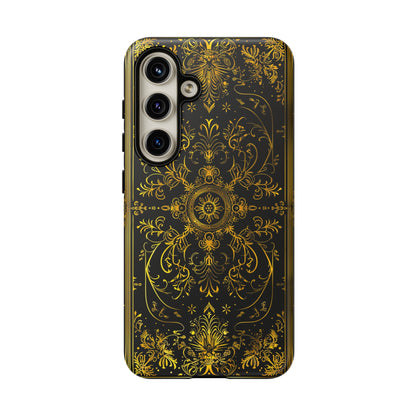 Luxury Gold Floral Damask Tough Phone Case - Elegant Black & Gold Baroque Design