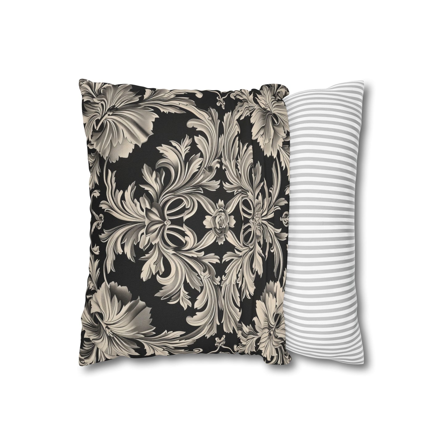 Elegant 19th Century Vintage Floral Damask Pillowcase in Black and Off-White (Pillow not included)