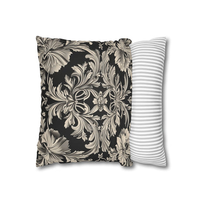 Elegant 19th Century Vintage Floral Damask Pillowcase in Black and Off-White (Pillow not included)