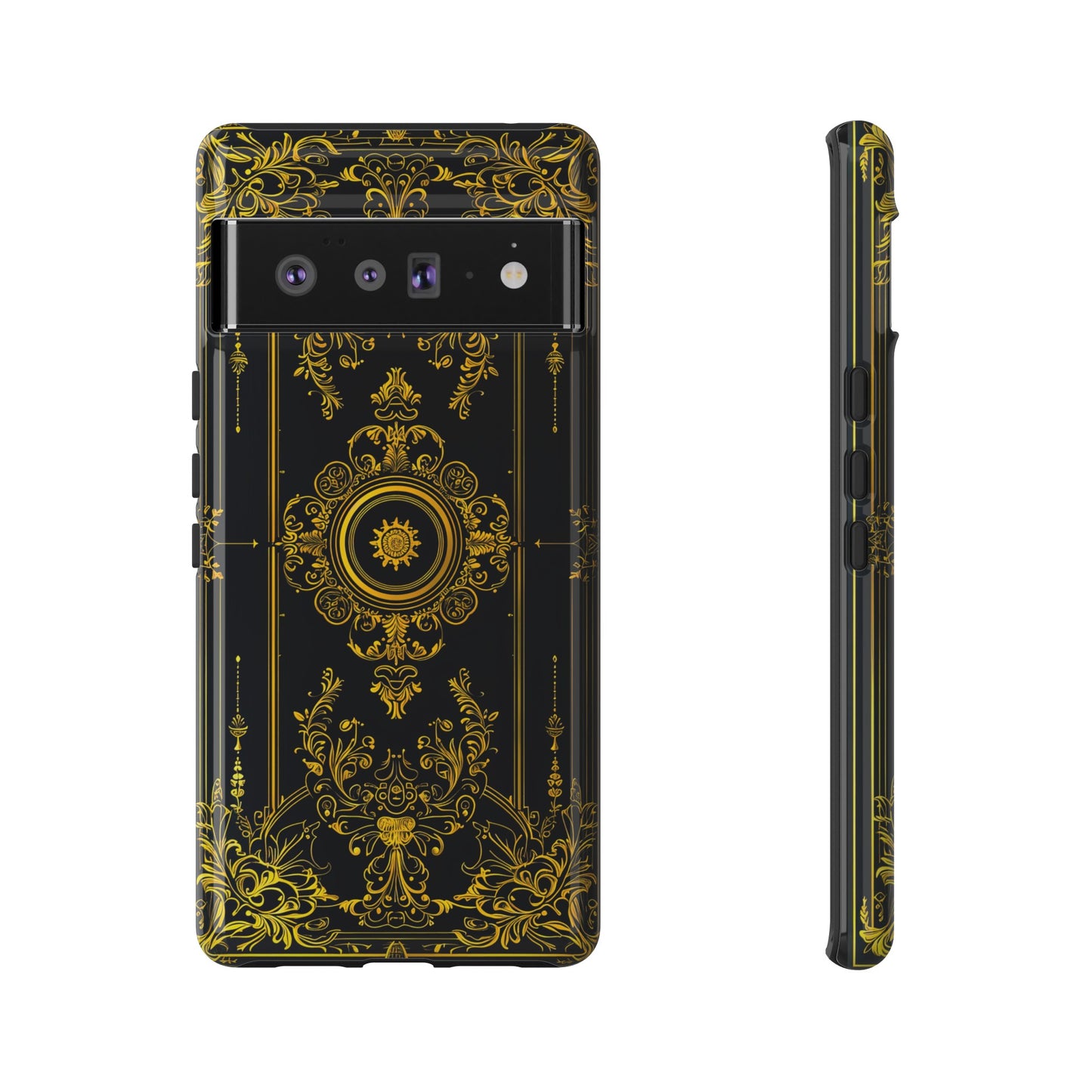 Luxury Gold Floral Damask Tough Phone Case - Elegant Black & Gold Baroque Design