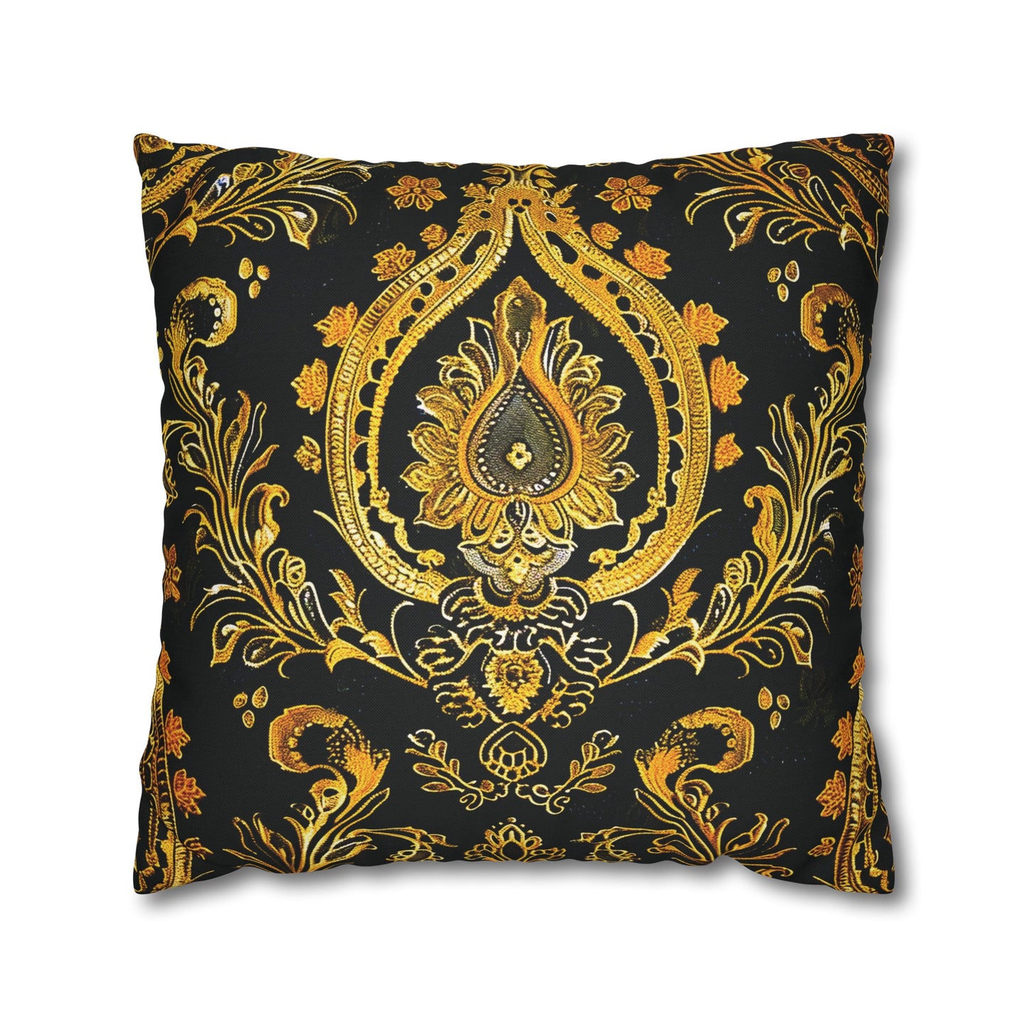 Elegant Black & Gold Damask Throw Pillowcase - Luxurious Floral Baroque Design (Pillow not included)