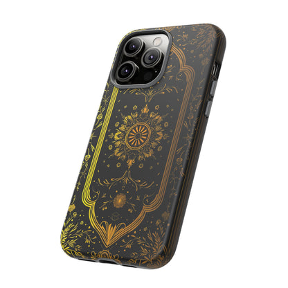 Luxury Gold Floral Damask Tough Phone Case - Elegant Black & Gold Baroque Design