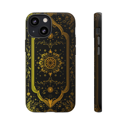 Luxury Gold Floral Damask Tough Phone Case - Elegant Black & Gold Baroque Design