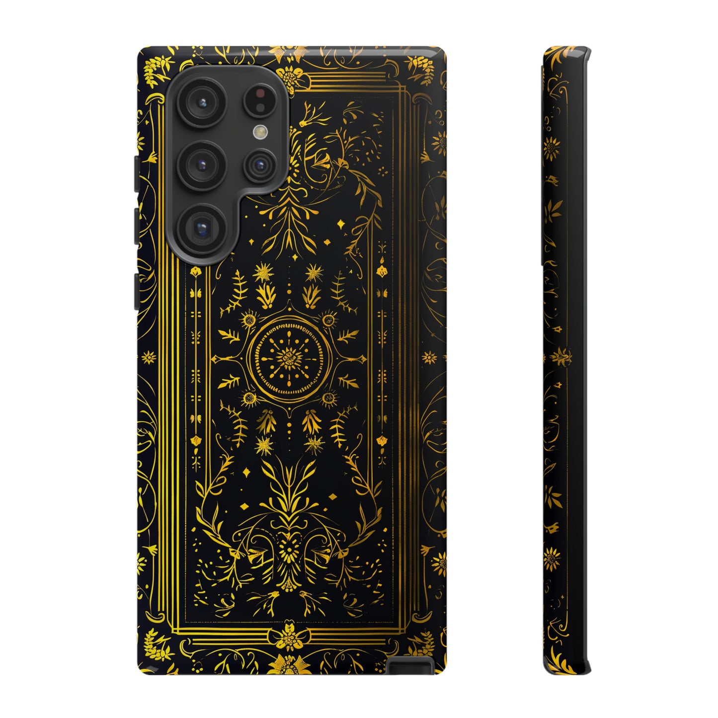 Luxury Gold Floral Damask Tough Phone Case - Elegant Black & Gold Baroque Design