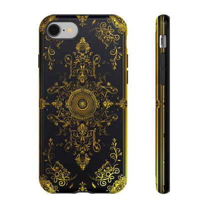 Luxury Gold Floral Damask Tough Phone Case - Elegant Black & Gold Baroque Design