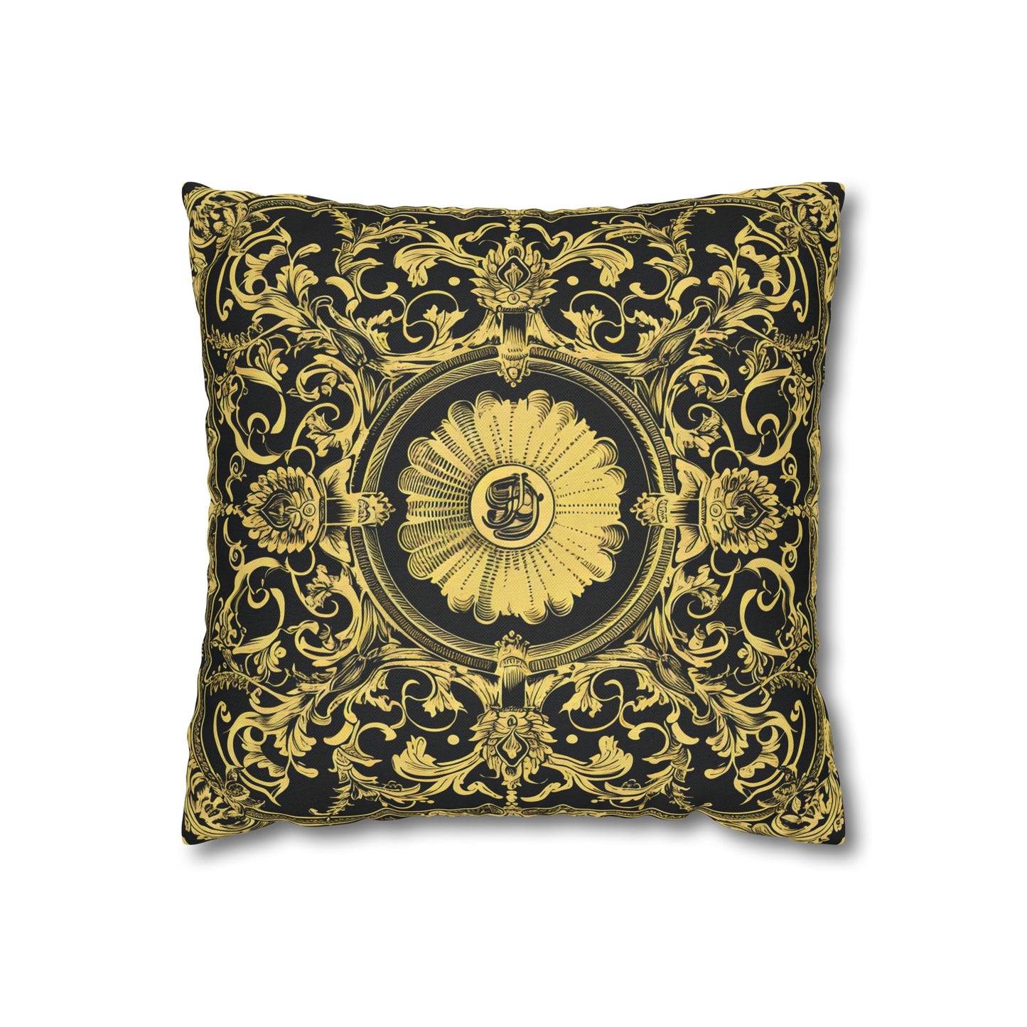 Elegant 19th Century Vintage Floral Damask Paisley Pillowcase in Black and Gold (Pillow not included)