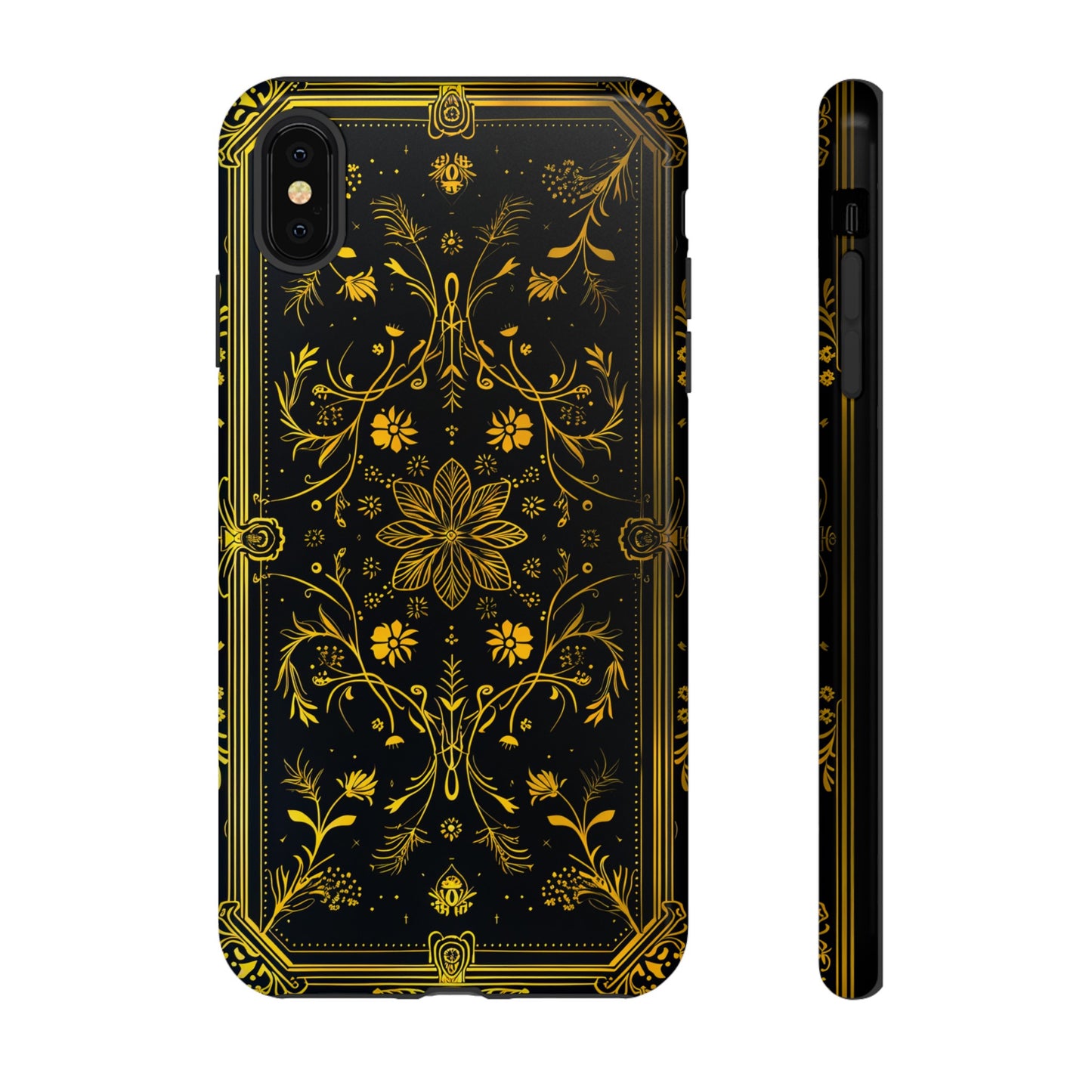 Luxury Gold Floral Damask Tough Phone Case - Elegant Black & Gold Baroque Design