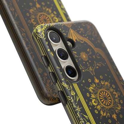 Luxury Gold Floral Damask Tough Phone Case - Elegant Black & Gold Baroque Design