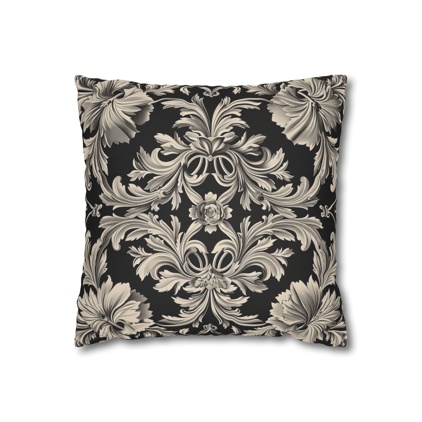 Elegant 19th Century Vintage Floral Damask Pillowcase in Black and Off-White (Pillow not included)