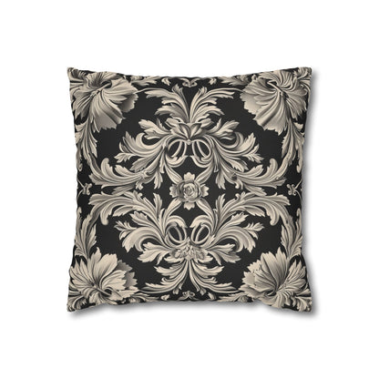 Elegant 19th Century Vintage Floral Damask Pillowcase in Black and Off-White (Pillow not included)