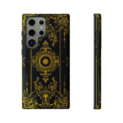 Luxury Gold Floral Damask Tough Phone Case - Elegant Black & Gold Baroque Design