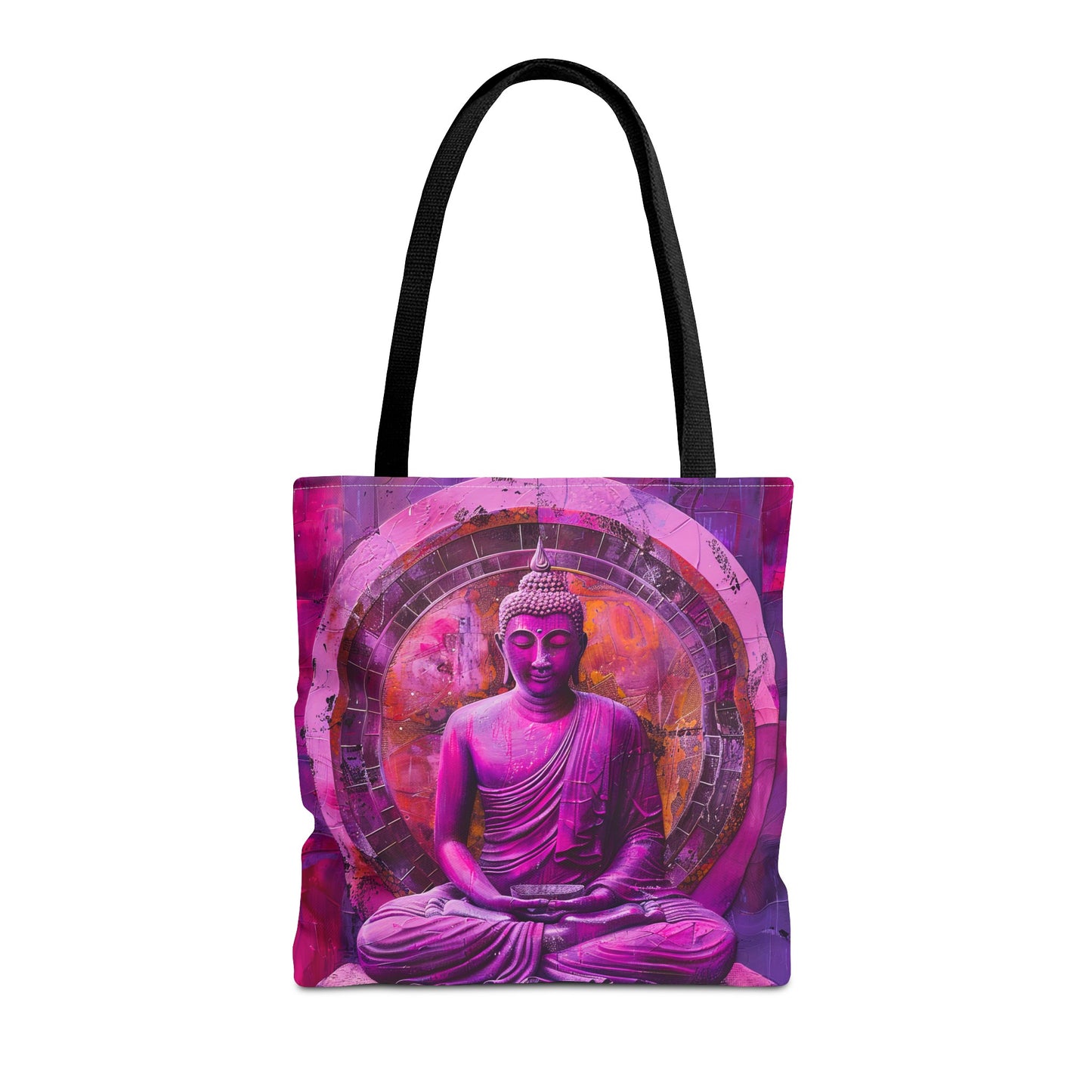 Vibrant Spiritual Buddhist Art Tote Bag Durable Polyester with Cotton Straps Available in 3 Sizes