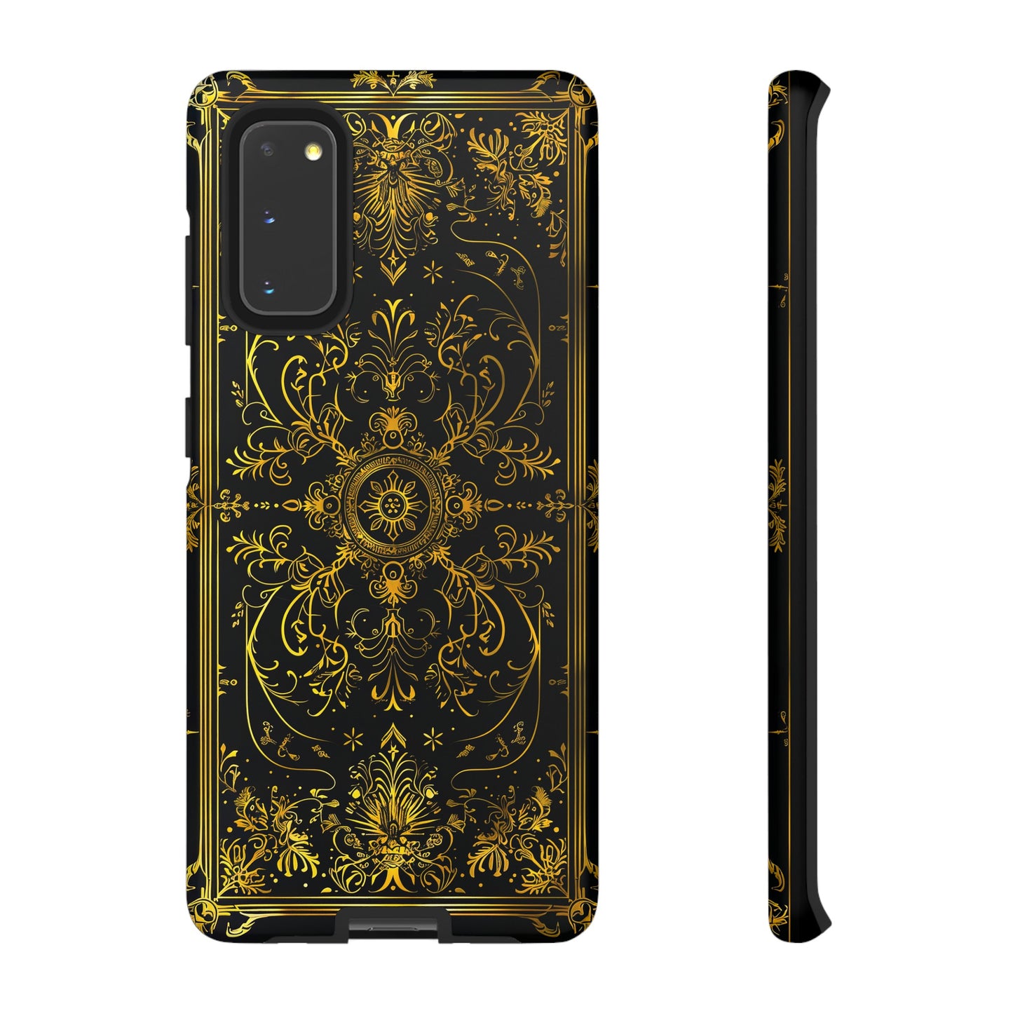 Luxury Gold Floral Damask Tough Phone Case - Elegant Black & Gold Baroque Design