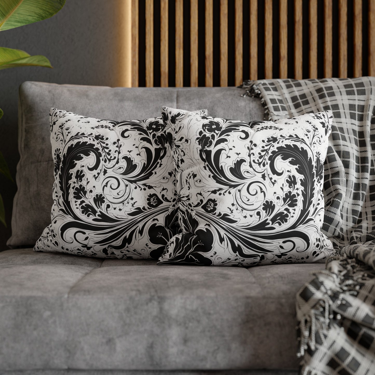 Elegant 19th Century Vintage Floral Damask Paisley Pillowcase in Black and White (Pillow not included)