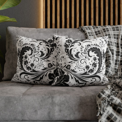 Elegant 19th Century Vintage Floral Damask Paisley Pillowcase in Black and White (Pillow not included)