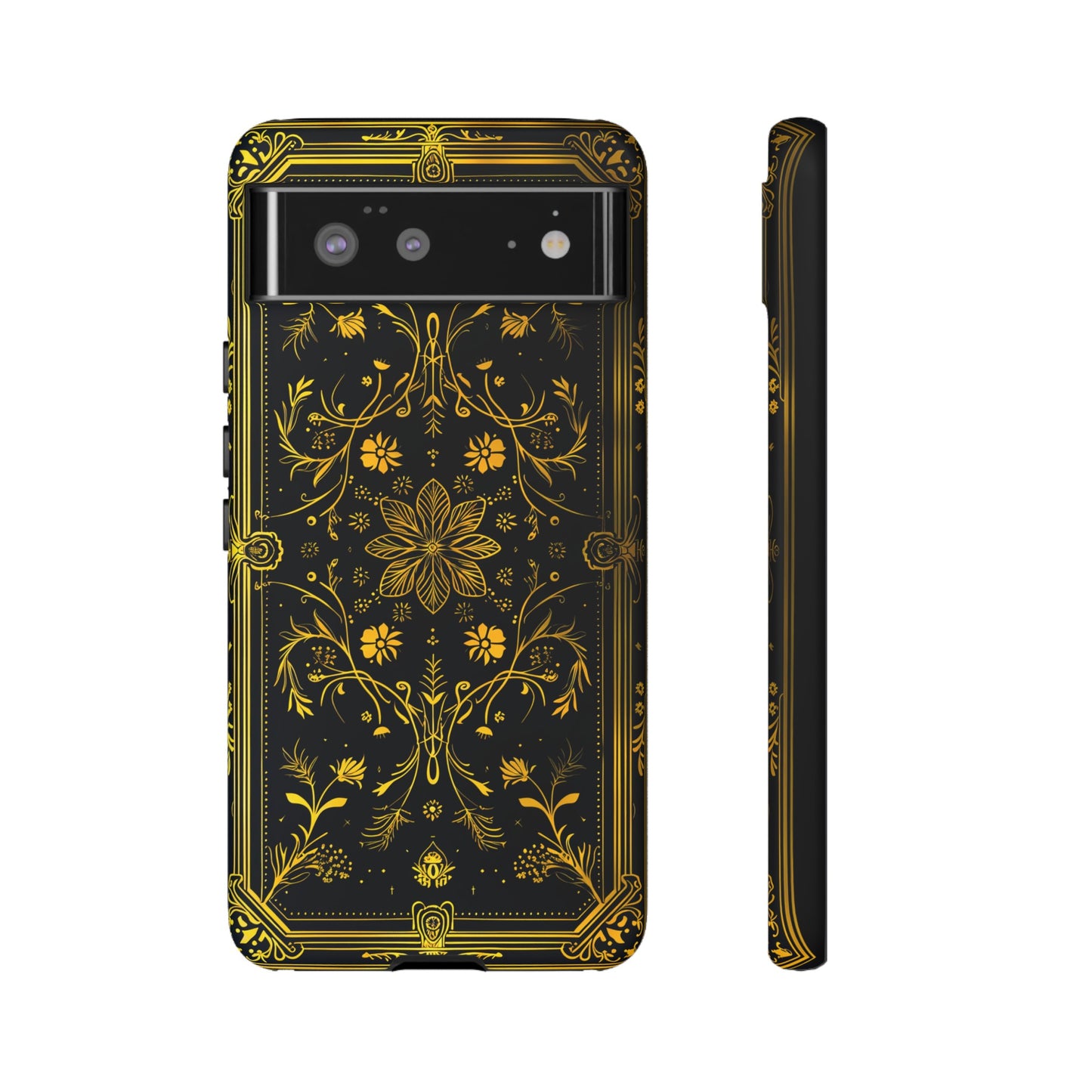 Luxury Gold Floral Damask Tough Phone Case - Elegant Black & Gold Baroque Design