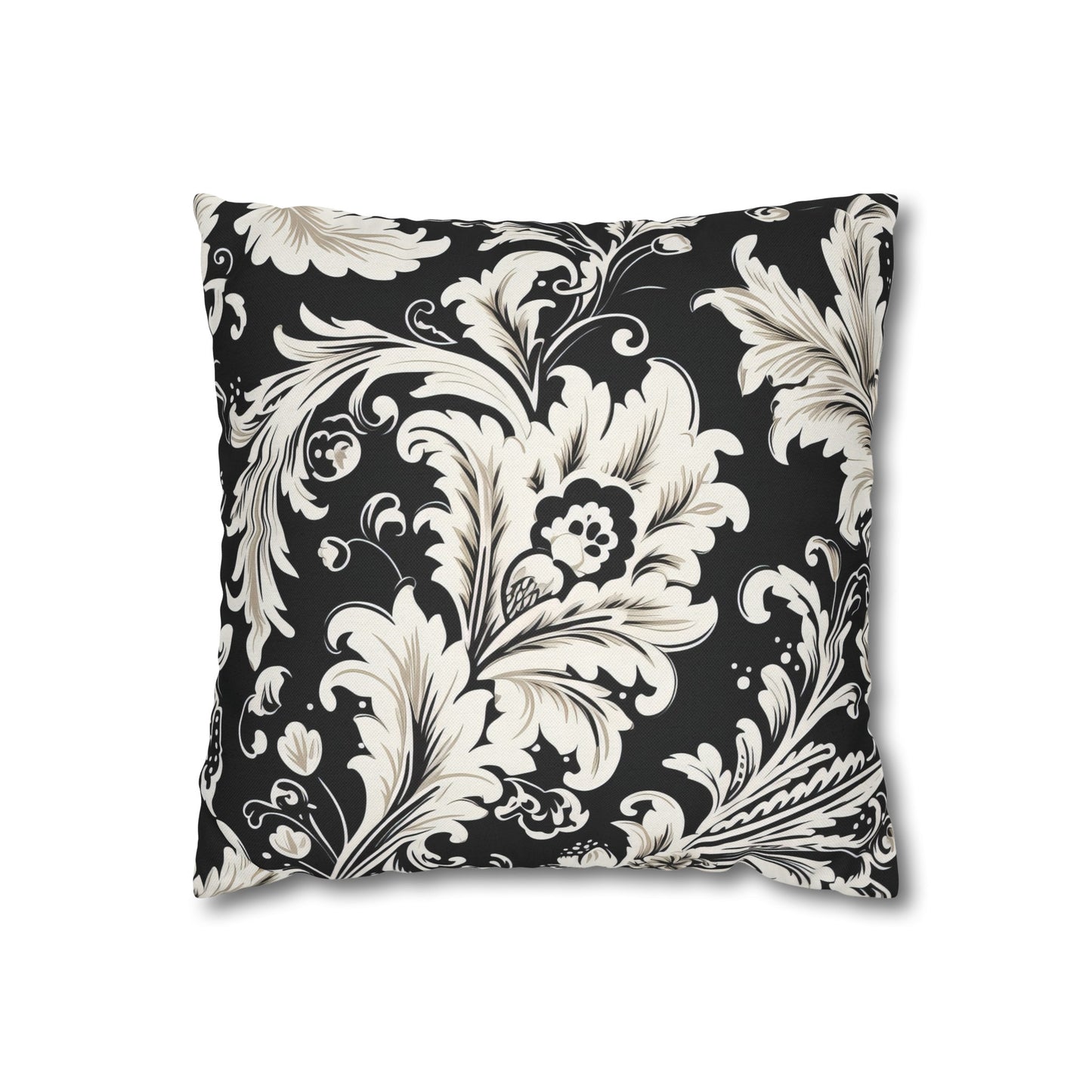 Elegant 19th Century Vintage Floral Damask Pillowcase in Black and White (Pillow not included)