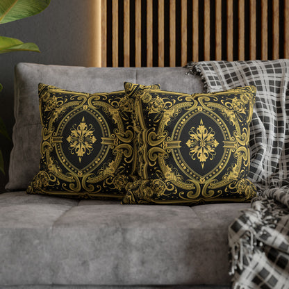 Elegant 19th Century Vintage Floral Damask Pillowcase in Black and Gold (Pillow not included)