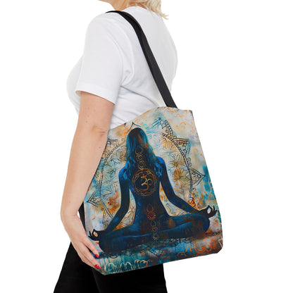 Vibrant Spiritual Yoga Art Om Symbol Tote Bag Durable Polyester with Cotton Straps Available in 3 Sizes