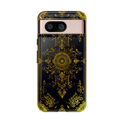 Luxury Gold Floral Damask Tough Phone Case - Elegant Black & Gold Baroque Design