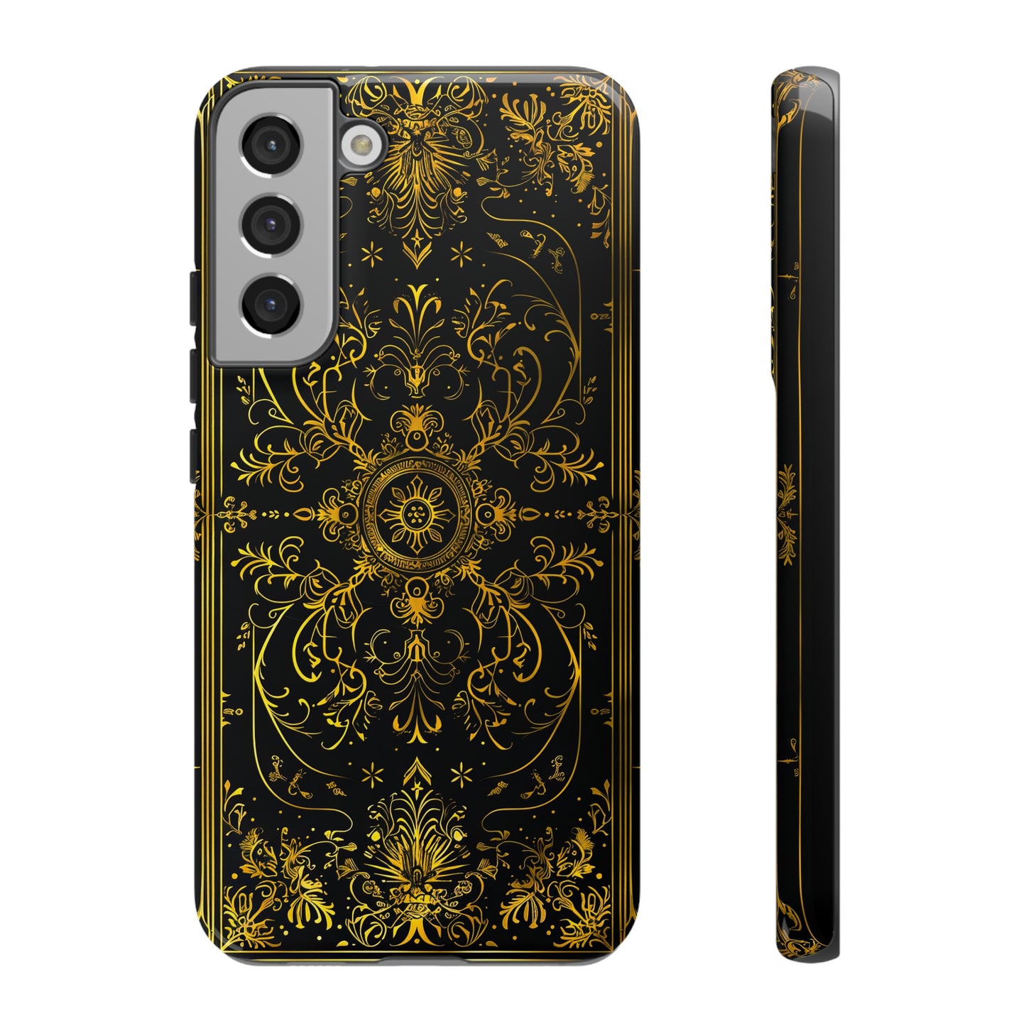 Luxury Gold Floral Damask Tough Phone Case - Elegant Black & Gold Baroque Design