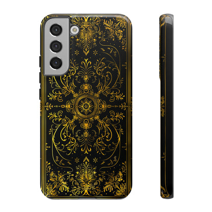 Luxury Gold Floral Damask Tough Phone Case - Elegant Black & Gold Baroque Design