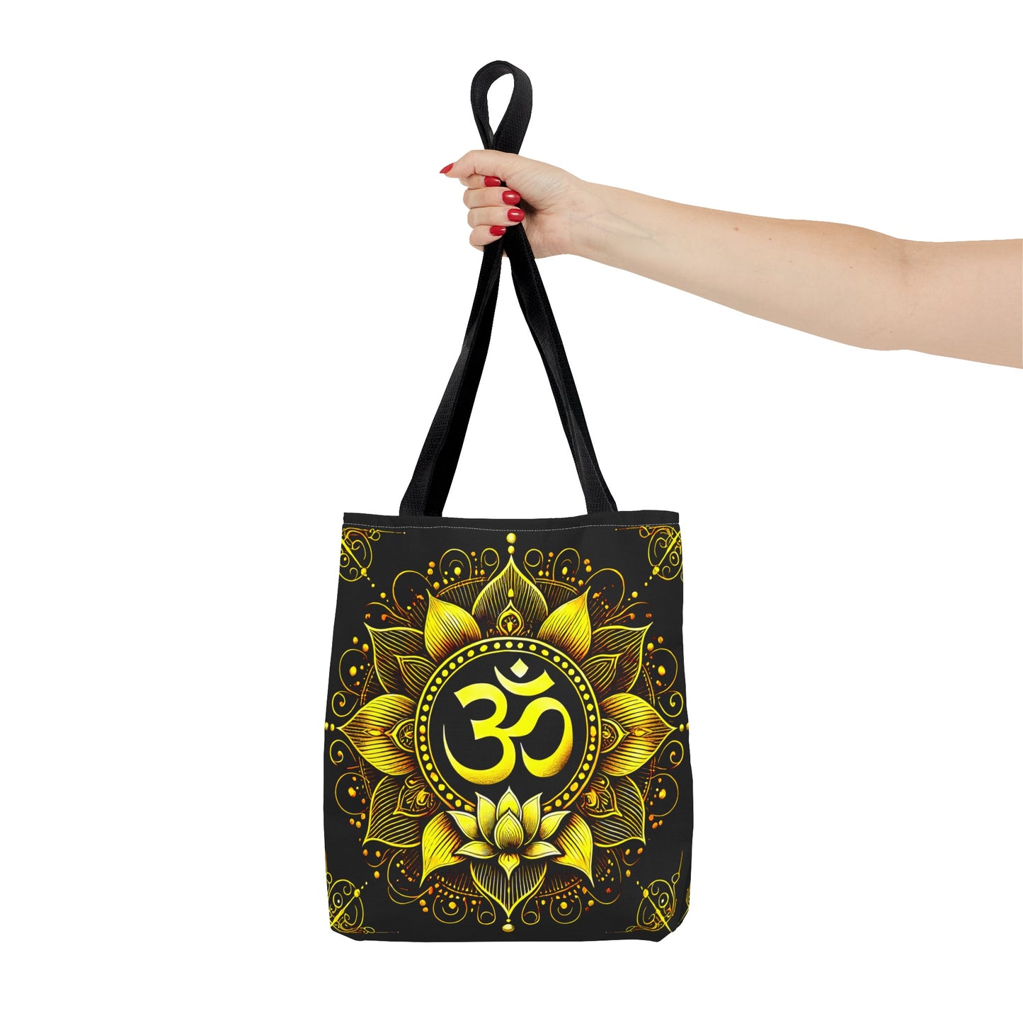 Vibrant Spiritual Yoga Art Om Symbol Tote Bag Durable Polyester with Cotton Straps Available in 3 Sizes