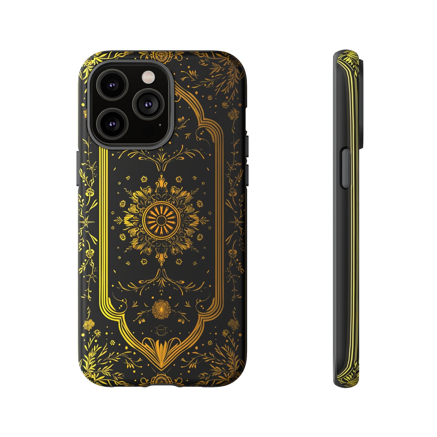 Luxury Gold Floral Damask Tough Phone Case - Elegant Black & Gold Baroque Design