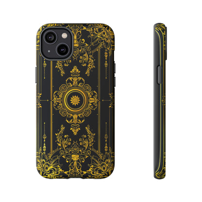 Luxury Gold Floral Damask Tough Phone Case - Elegant Black & Gold Baroque Design