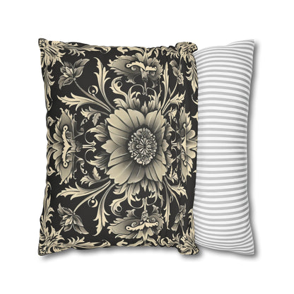 Elegant 19th Century Vintage Floral Damask Pillowcase in Black and Off-White (Pillow not included)